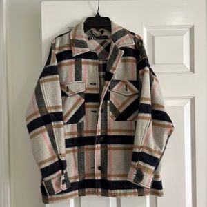 Zara Plaid Button Down Oversized Wool Shacket Jacket Shirt Size Small